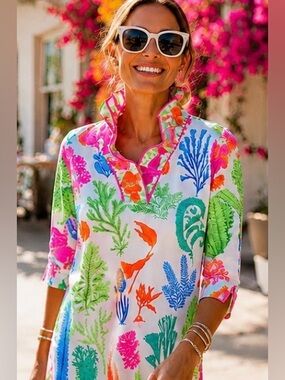 Gretchen Scott Coral Reef Dress S | Palm Beach Resort Coastal Chic Tunic